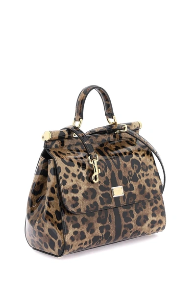 Shop Dolce & Gabbana Leopard Leather Medium 'sicily' Bag