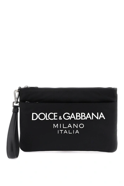 Shop Dolce & Gabbana Nylon Pouch With Rubberized Logo