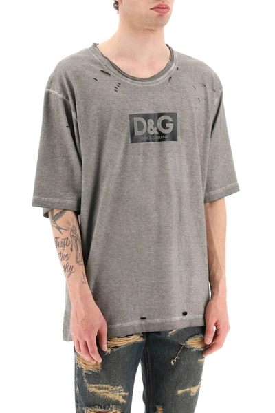 Shop Dolce & Gabbana Washed Cotton T Shirt With Destroyed Detailing