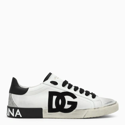 Shop Dolce & Gabbana Dolce&gabbana White/black Used Effect Trainer