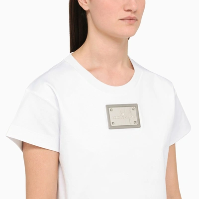 Shop Dolce & Gabbana Dolce&gabbana White T Shirt With Logo Plaque
