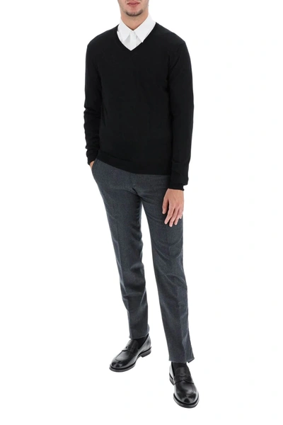 Shop Drumohr Super Fine Merino Wool V-neck Sweater  Black Wool