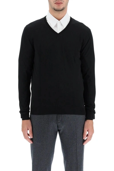 Shop Drumohr Super Fine Merino Wool V-neck Sweater  Black Wool