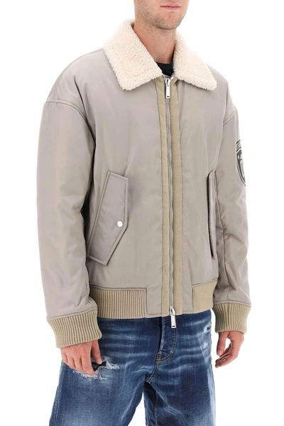 Shop Dsquared2 Padded Bomber Jacket With Collar In Lamb Fur