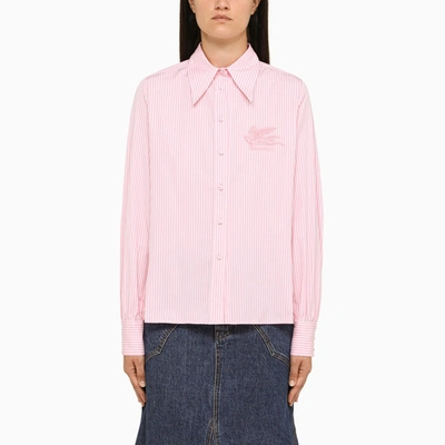 Shop Etro Pink Striped Poplin Shirt
