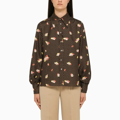 Shop Etro Polka Dots Brown Silk Shirt
