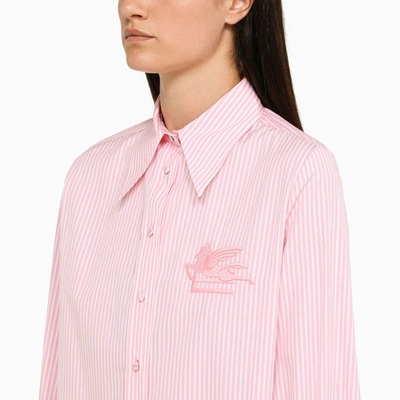 Shop Etro Pink Striped Poplin Shirt