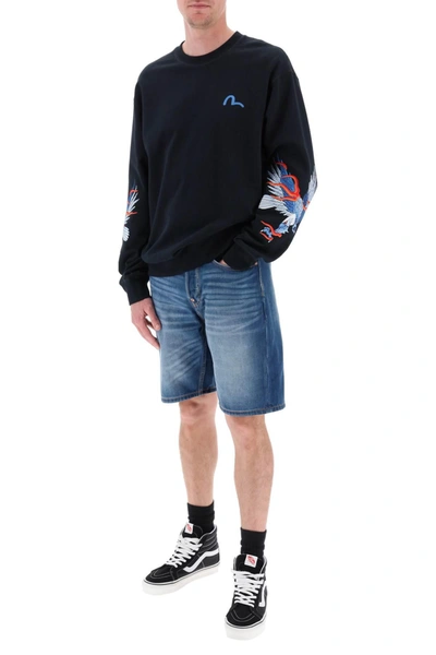 Shop Evisu Graffiti Daruma Denim Shorts