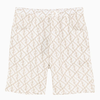 Shop Fendi Beige/white Linen Bermuda Shorts