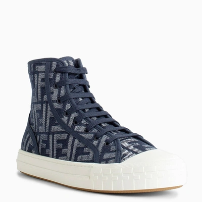 Shop Fendi High Top Domino Sneaker In Blue Denim