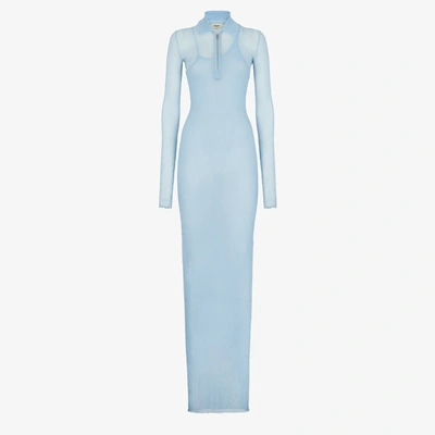 Shop Fendi Long Dress In Light Blue Silk