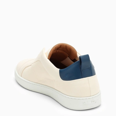 Shop Ferragamo Cream/blue Leather Slip Ons