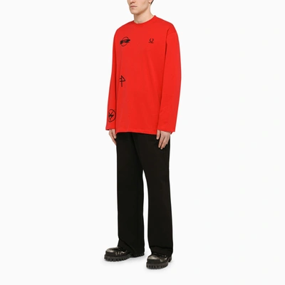 Shop Fred Perry Raf Simons Red Long Sleeves T Shirt With Prints