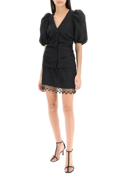 Shop Ganni Jacquard Mini Skirt With Bead Fringes