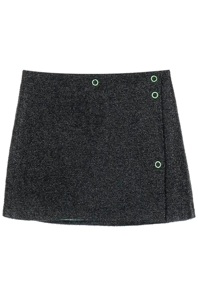 Shop Ganni Mini Lamé Tweed Wrap Skirt