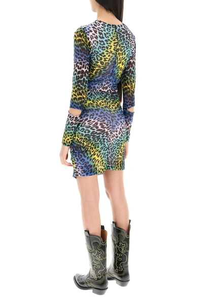 Shop Ganni Multicolored Leopard Print Mesh Minidress