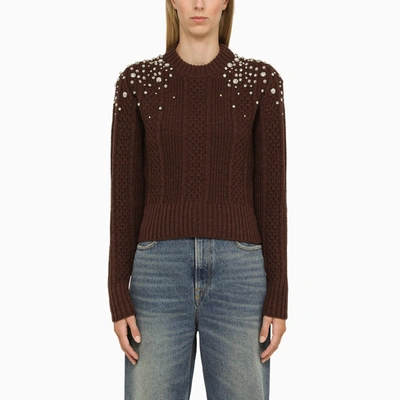 Shop Golden Goose Deluxe Brand Sassafras Wool Sweater With Rhinestones