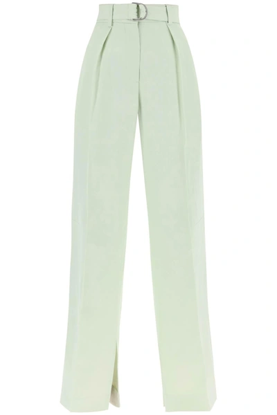Shop Jil Sander Belted Linen Blend Trousers