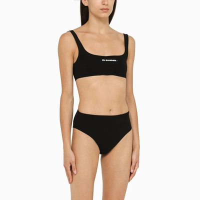 Shop Jil Sander Black Bikini Top With Logo