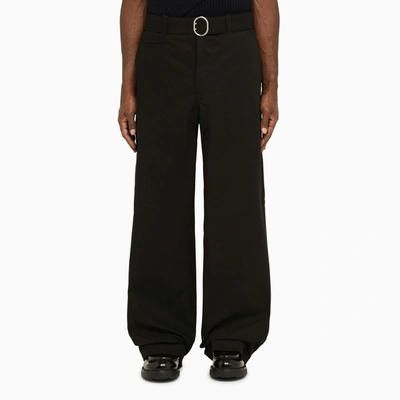 Shop Jil Sander Black Cotton Baggy Trousers