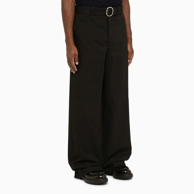 Shop Jil Sander Black Cotton Baggy Trousers