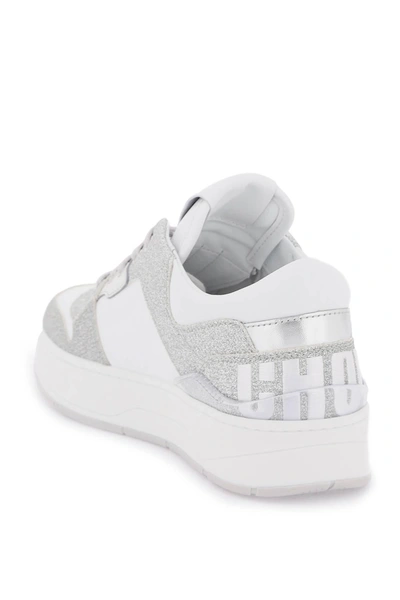 Shop Jimmy Choo 'florent' Glittered Sneakers With Lettering Logo