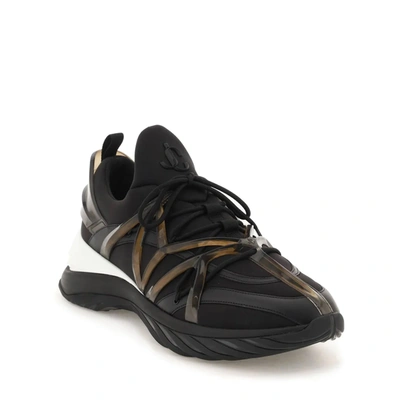 Shop Jimmy Choo Leather And Fabric Sneakers