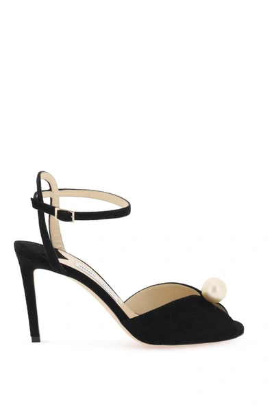 Shop Jimmy Choo Sacora 85 Suede Sandals With Pearl Ball