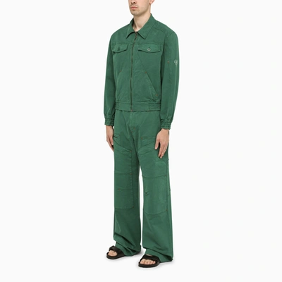 Shop Marine Serre Green Stretch Cotton Trousers