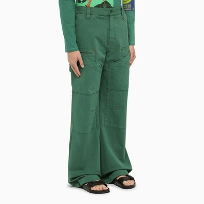 Shop Marine Serre Green Stretch Cotton Trousers