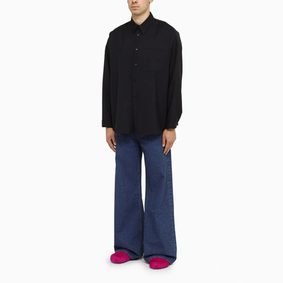 Shop Marni Blue/black Wool Shirt