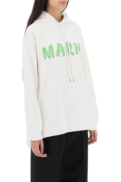 Shop Marni Hoodie With Maxi Logo Print And Side Slits