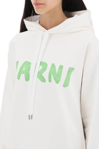 Shop Marni Hoodie With Maxi Logo Print And Side Slits