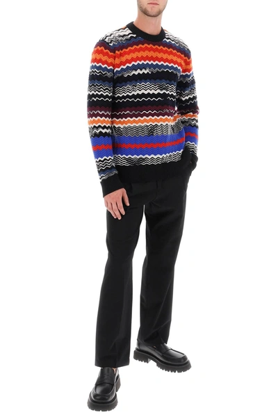 Shop Missoni Crew Neck Sweater With Multicolor Herringbone Motif