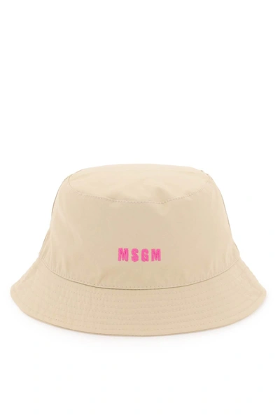 Shop Msgm Cotton Bucket Hat With Embroidery