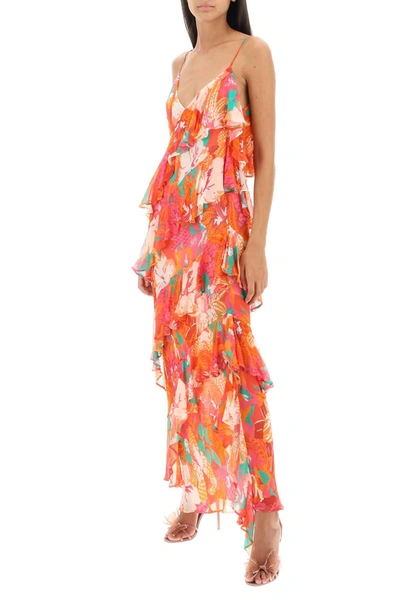 Shop Msgm Maxi Frilled Dress With Tropical Motif