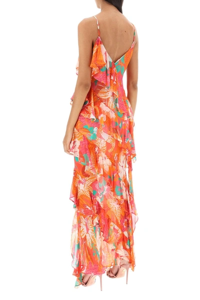 Shop Msgm Maxi Frilled Dress With Tropical Motif