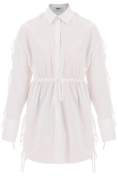 Shop Msgm Mini Shirt Dress With Cut Outs And Bows