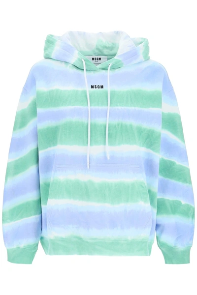 Shop Msgm Tie Dye Hoodie With Logo Embroidery