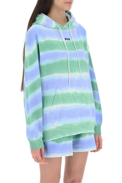 Shop Msgm Tie Dye Hoodie With Logo Embroidery