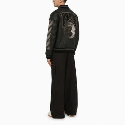 Shop Off-white Off White™ Black Leather Bomber Jacket With Patches