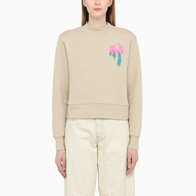 Shop Palm Angels Beige Cotton Crewneck Sweatshirt