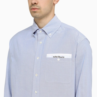 Shop Palm Angels Blue Cotton Button Down Shirt