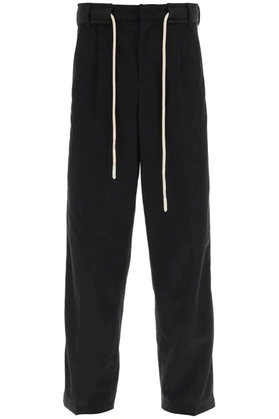 Shop Palm Angels Drawstring Cotton Pants With Side Bands
