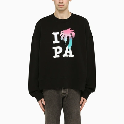 Shop Palm Angels I Love Pa Black Crewneck Sweatshirt With Print