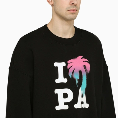 Shop Palm Angels I Love Pa Black Crewneck Sweatshirt With Print