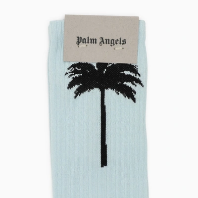 Shop Palm Angels Light Blue Cotton Sports Socks
