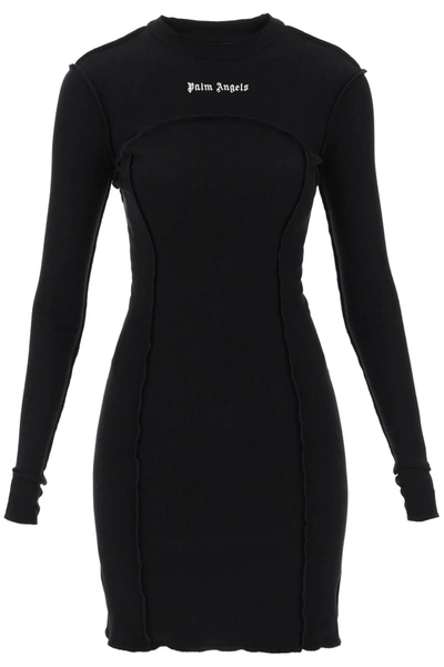 Shop Palm Angels Long Sleeved Mini Dress In Ribbed Jersey