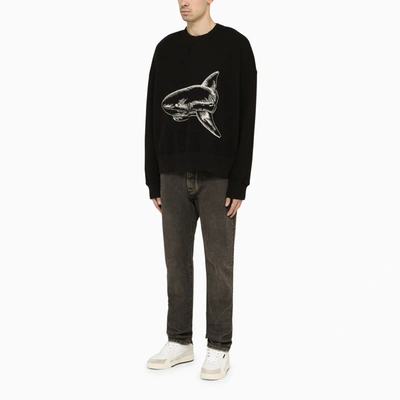 Shop Palm Angels Split Shark Crewneck Sweatshirt Black