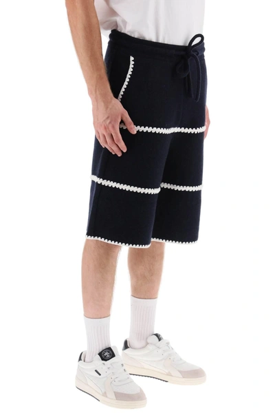 Shop Palm Angels Wool Knit Shorts With Contrasting Trims